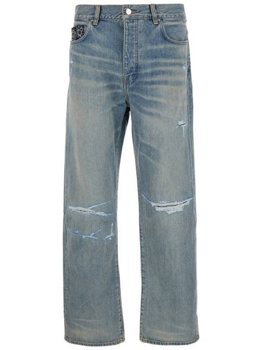 Light Blue Jeans With Rips And Bandana Detail In Denim Man - AMIRI - BALAAN 1