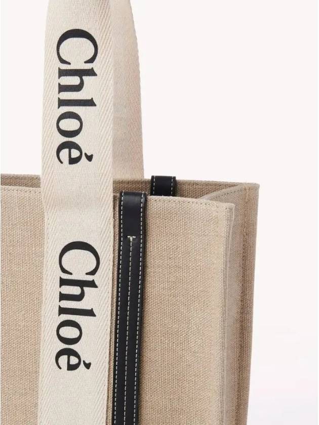 Woody Canvas Medium Tote Bag White Navy - CHLOE - BALAAN 4