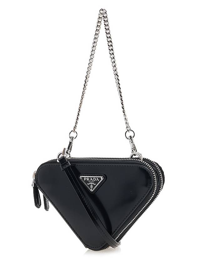 Brushed Leather Chain Mini  Shoulder Bag Black - PRADA - BALAAN 3