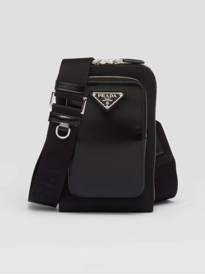 Triangle Logo Brushed Leather Phone Case Cross Bag Black - PRADA - BALAAN 2