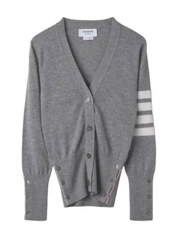 Cashmere diagonal classic V neck cardigan gray - THOM BROWNE - BALAAN 1