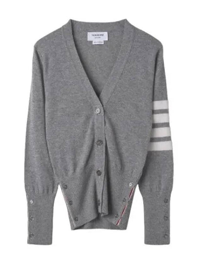 4-Bar V-Neck Cashmere Cardigan Light Grey - THOM BROWNE - BALAAN 2