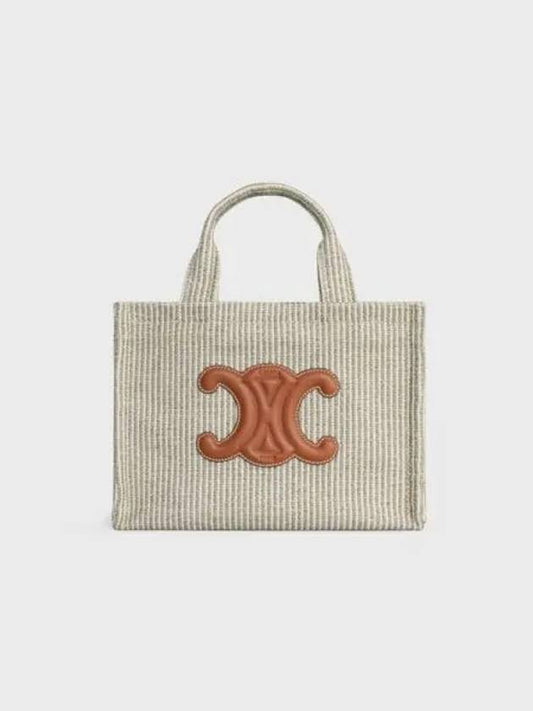 Striped Textile Small Cabas Thais Tote Bag Beige - CELINE - BALAAN 2