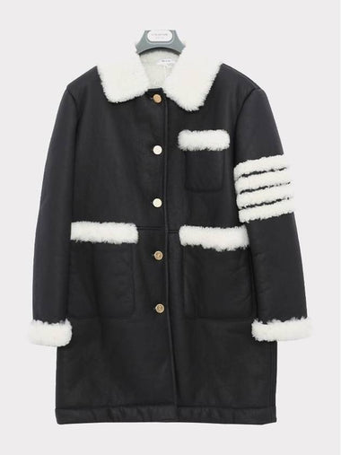 Reverse Shearling 4 Bar Round Collar Single Coat Navy - THOM BROWNE - BALAAN 1