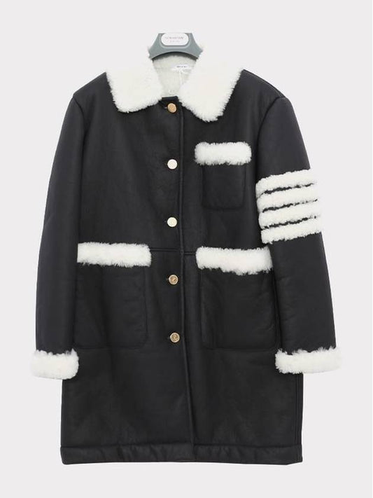 Reverse Shearling 4 Bar Round Collar Single Coat Navy - THOM BROWNE - BALAAN 2