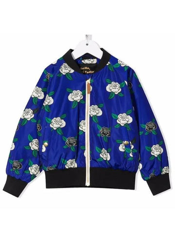 Kids Floral Pattern Bomber Jacket Blue 22210109 60 - MINI RODINI - BALAAN 1