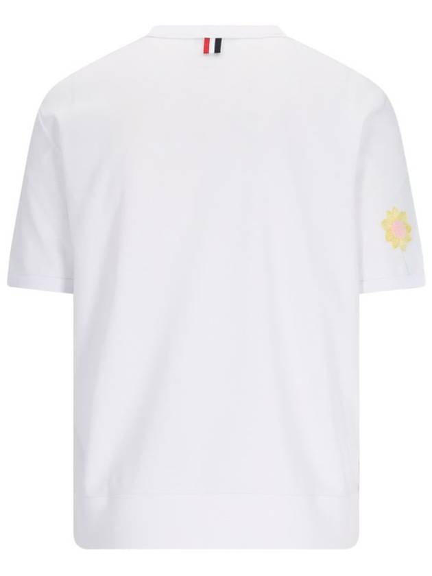 Floral Embroidered Short Sleeve T-Shirt White - THOM BROWNE - BALAAN 3