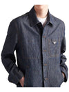 Triangle Logo Chambray Shirt Jacket Navy - PRADA - BALAAN 5