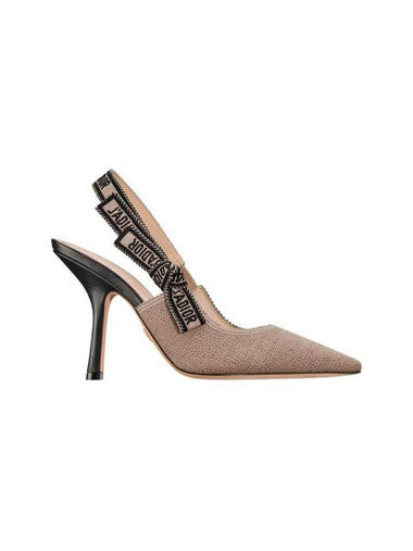 J'adior Embroidered Jute Canvas Slingback Heels Blush - DIOR - BALAAN 1