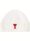 Embroidered Logo Wool Beanie Ivory - AMI - BALAAN 1