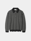 Striped collar half zip up knit top black - INDUST - BALAAN 1