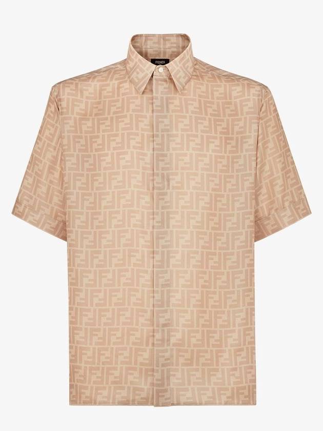 Men's FF Motif Silk Short Sleeve Shirt Beige - FENDI - BALAAN 2