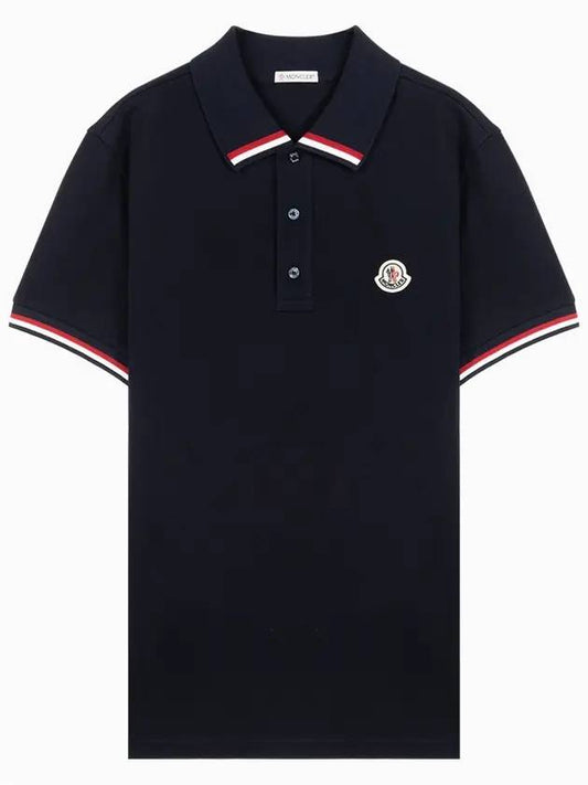 Logo Patch Three-Line Collar Short Sleeve Polo Shirt Navy - MONCLER - BALAAN 1