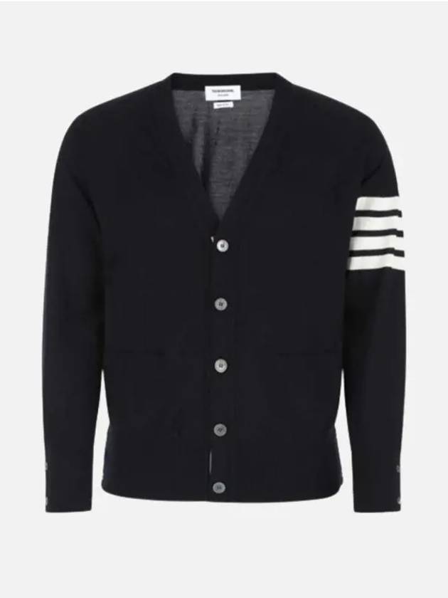 Men's Sustainable Classic Diagonal Wool Cardigan Navy - THOM BROWNE - BALAAN 4