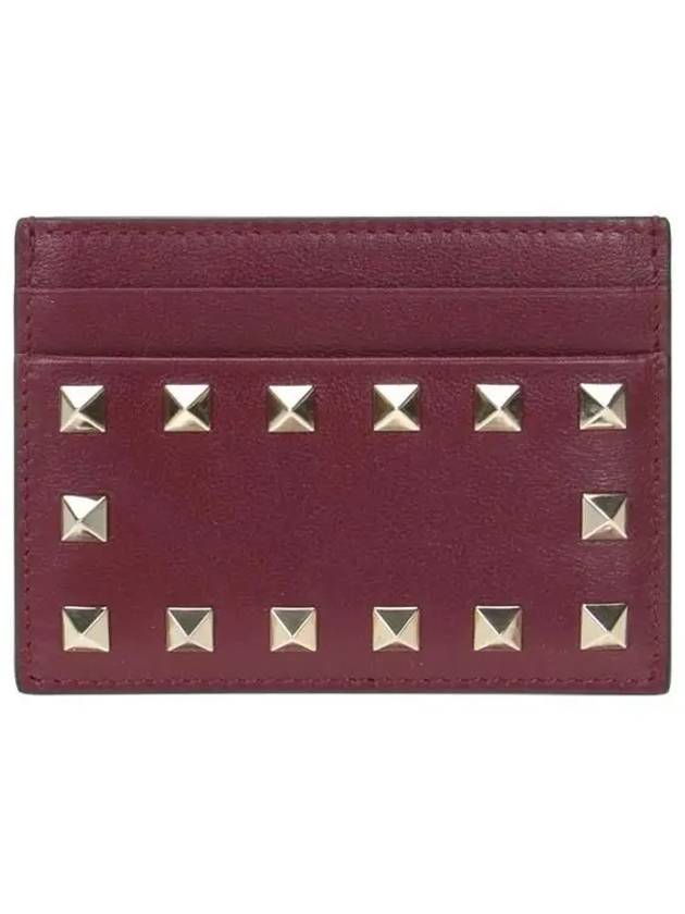 Rockstud Leather Card Wallet Red - VALENTINO - BALAAN 2