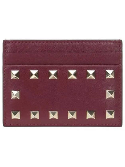 Rockstud Leather Card Wallet Red - VALENTINO - BALAAN 2