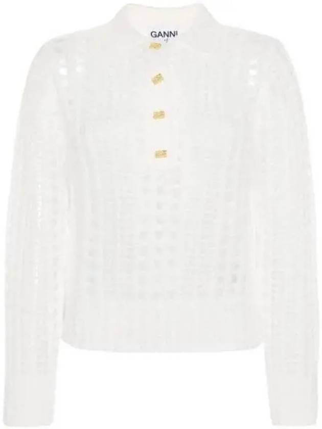 Mohair Lace Polo Knit Top White - GANNI - BALAAN 2