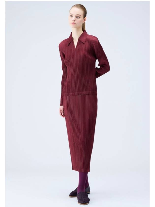 Pleats Please October 23 Monthly Color Burgundy Wine Brown Long Pleated Skirt JG144 - ISSEY MIYAKE - BALAAN 7