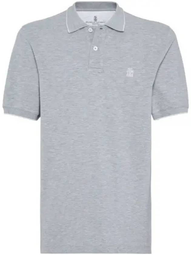 Embroidered Logo Short Sleeve Polo Shirt Grey - BRUNELLO CUCINELLI - BALAAN 2