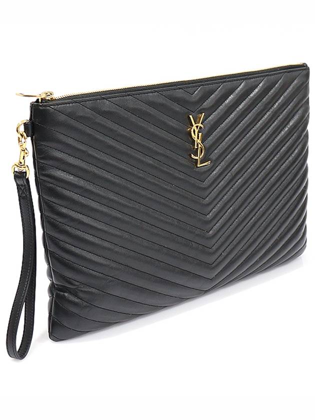 440222 Black Matelasse Monogram Document Holder Strap Clutch - SAINT LAURENT - BALAAN 3