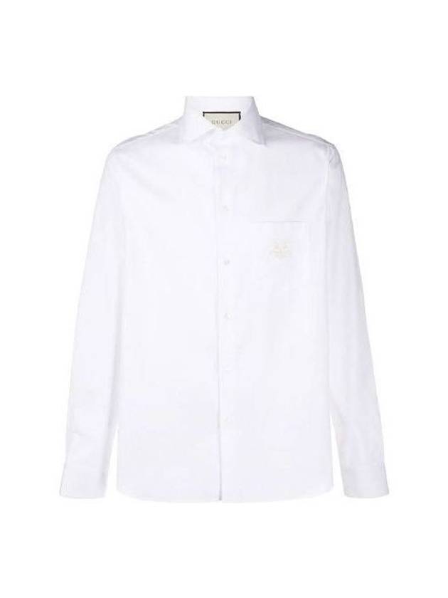 GG Embroidery Pocket Long Sleeve Shirt White - GUCCI - BALAAN 1