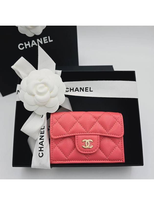 Classic snap 3 stage mini wallet coral pink gold caviar women AP0230 - CHANEL - BALAAN 4