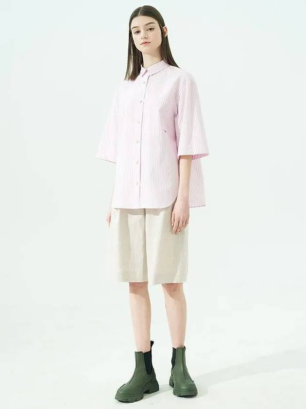 Yarn-Dyed Stripe Short Sleeve Shirt Pink - VOYONN - BALAAN 5