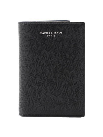 Logo Grain Leather Half Wallet Black - SAINT LAURENT - BALAAN 1