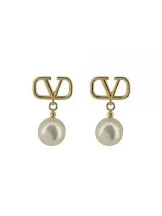 V Logo Pearl Earrings Gold - VALENTINO - BALAAN 2