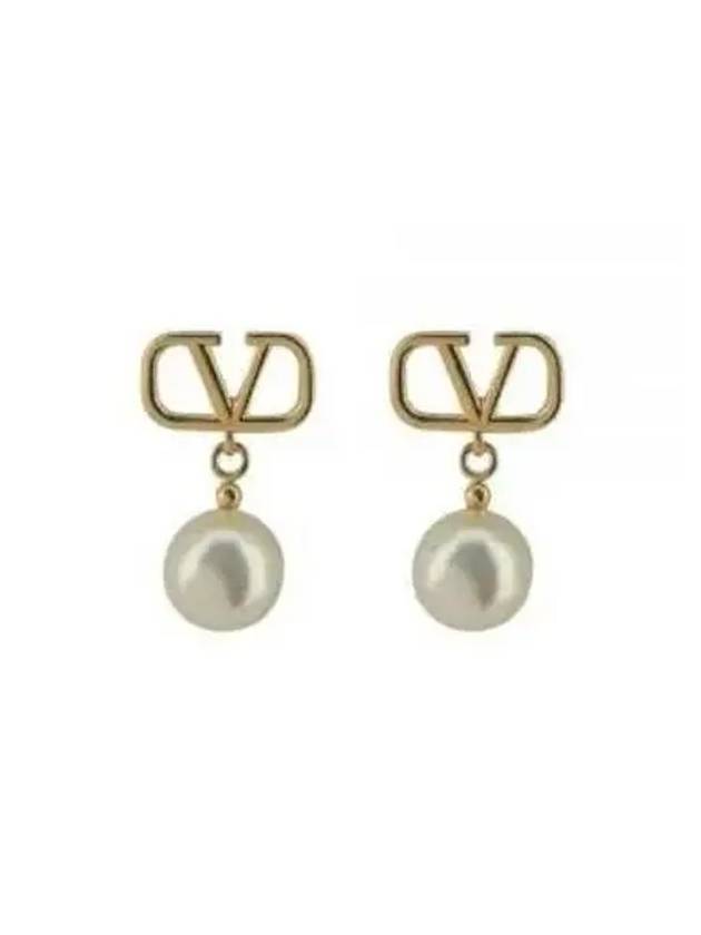 V Logo Pearl Earrings Gold - VALENTINO - BALAAN 2