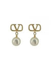 V Logo Pearl Earrings Gold - VALENTINO - BALAAN 1