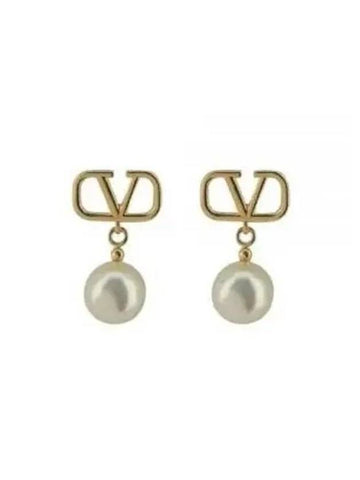 V Logo Pearl Earrings Gold - VALENTINO - BALAAN 1