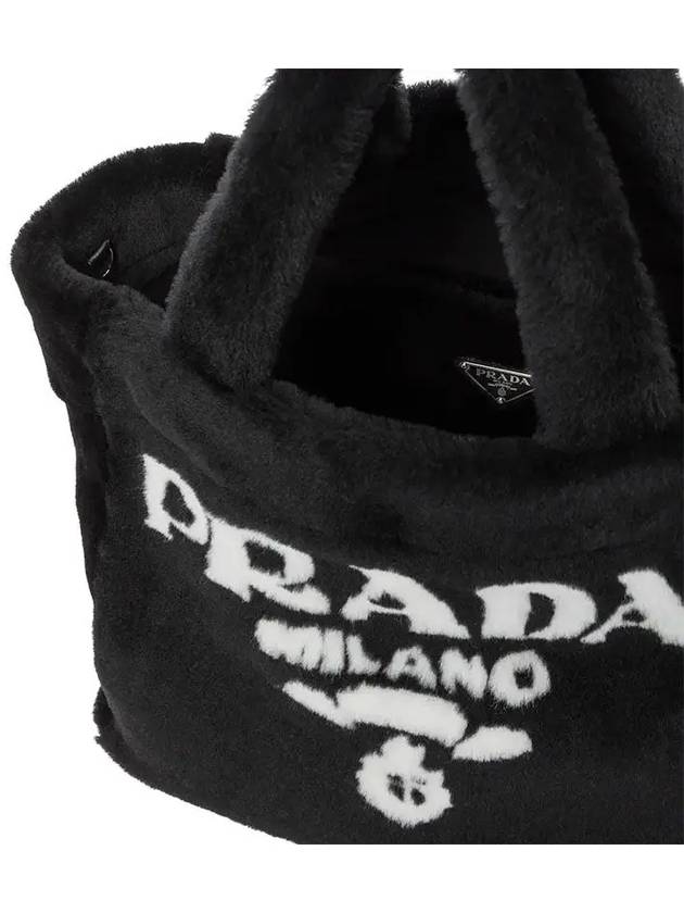 Logo Shearling Tote Bag Black White 1BG374 2EC9 F0967 - PRADA - BALAAN 3