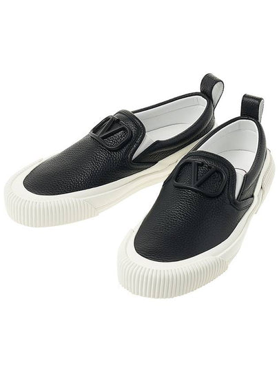 V Logo Leather Slip-On Black - VALENTINO - BALAAN 2