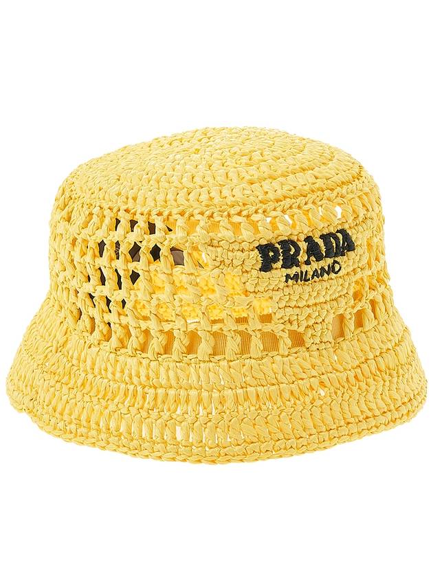 embroid logo raffia bucket hat yellow - PRADA - BALAAN.