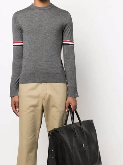 Merino Striped Crew Neck Knit Top Grey - THOM BROWNE - BALAAN 2