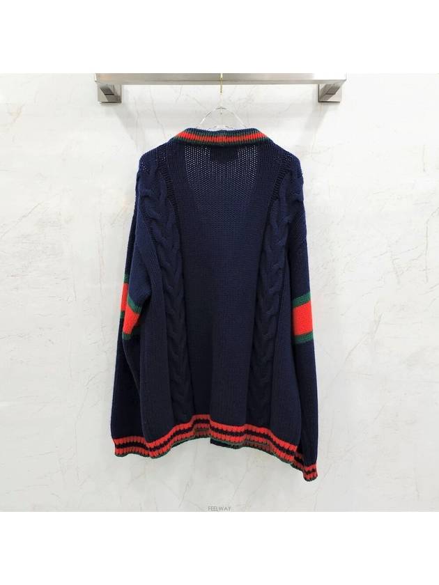 Lux You M Navy three stripe web cable cardigan - GUCCI - BALAAN 2