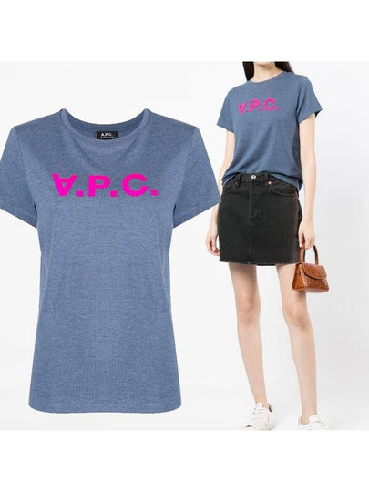 Women's Pink Logo Printing Short Sleeve T-Shirt Blue - A.P.C. - BALAAN 2