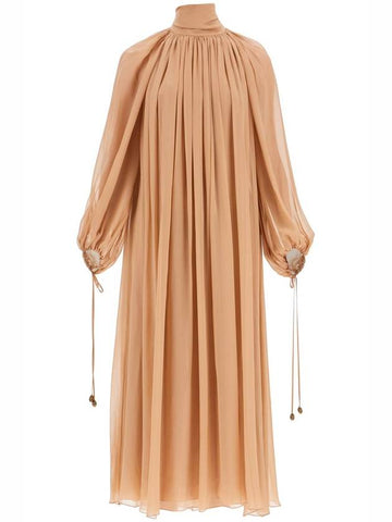 long silk georgette dress in nine - CHLOE - BALAAN 1