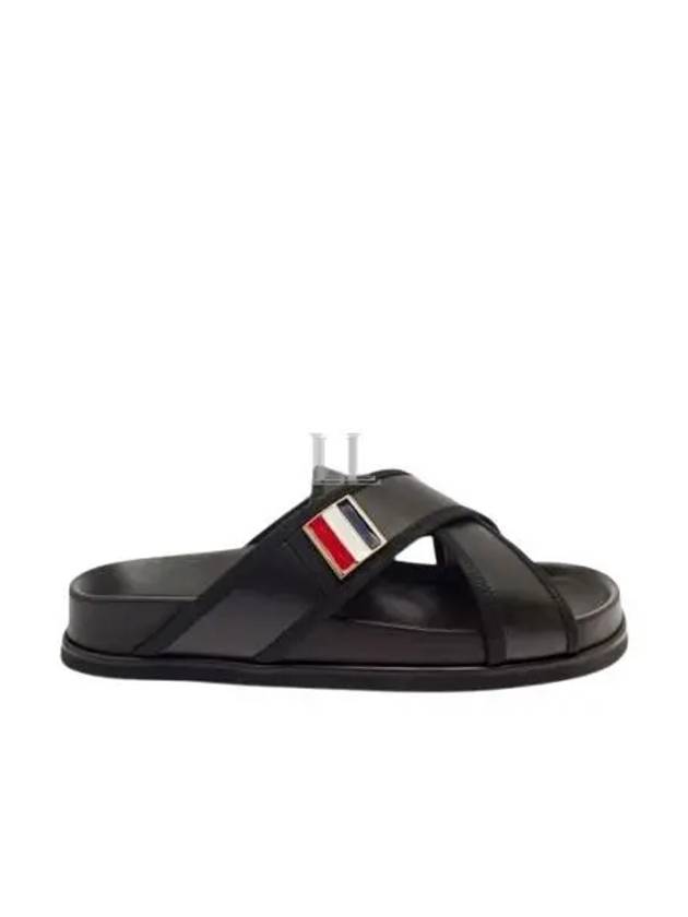 Vitello Calf Enamel Criss Cross Loafer Sandals Black - THOM BROWNE - BALAAN 2