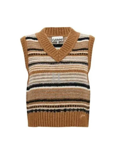 Striped Soft Wool Knit Vest Brown - GANNI - BALAAN 2