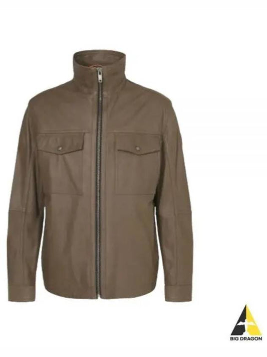 Zip-Up Leather Jacket Open Green - HUGO BOSS - BALAAN 2
