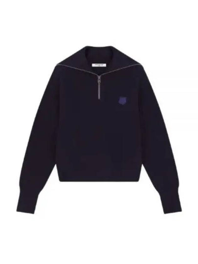 Bold Fox Head Patch Half Zip Knit Top Ink Blue - MAISON KITSUNE - BALAAN 2