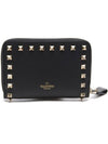 Women's Rockstud Zipper Medium Wallet Black - VALENTINO - BALAAN 1