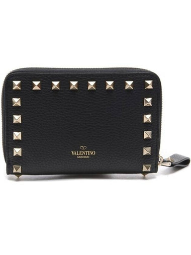 Women's Rockstud Zipper Medium Wallet Black - VALENTINO - BALAAN 1