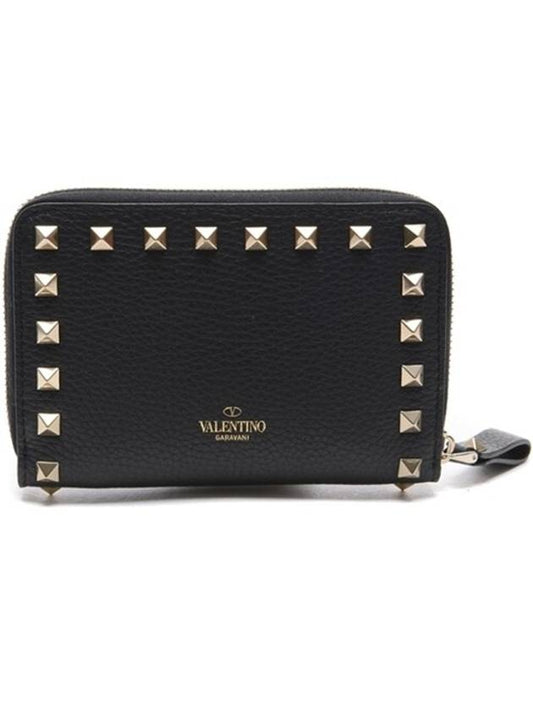 Women's Rockstud Zipper Medium Wallet Black - VALENTINO - BALAAN.