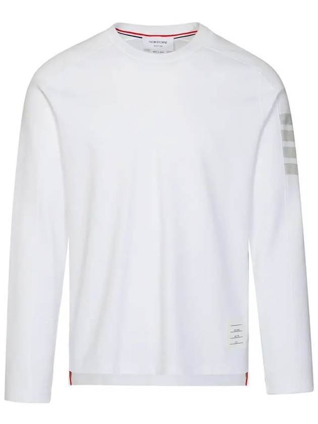 4-Bar Striped Cotton Long Sleeve T-Shirt White - THOM BROWNE - BALAAN 2