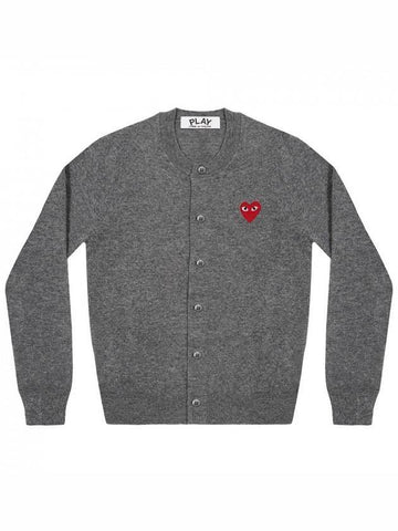 Red Heart Wappen Round Neck Wool Cardigan Charcoal - COMME DES GARCONS PLAY - BALAAN 1