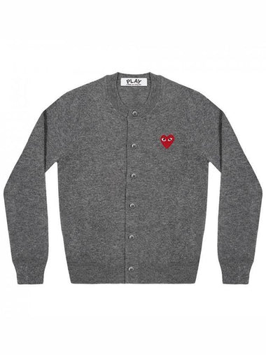 Red Heart Wappen Round Neck Wool Cardigan Charcoal - COMME DES GARCONS PLAY - BALAAN 1