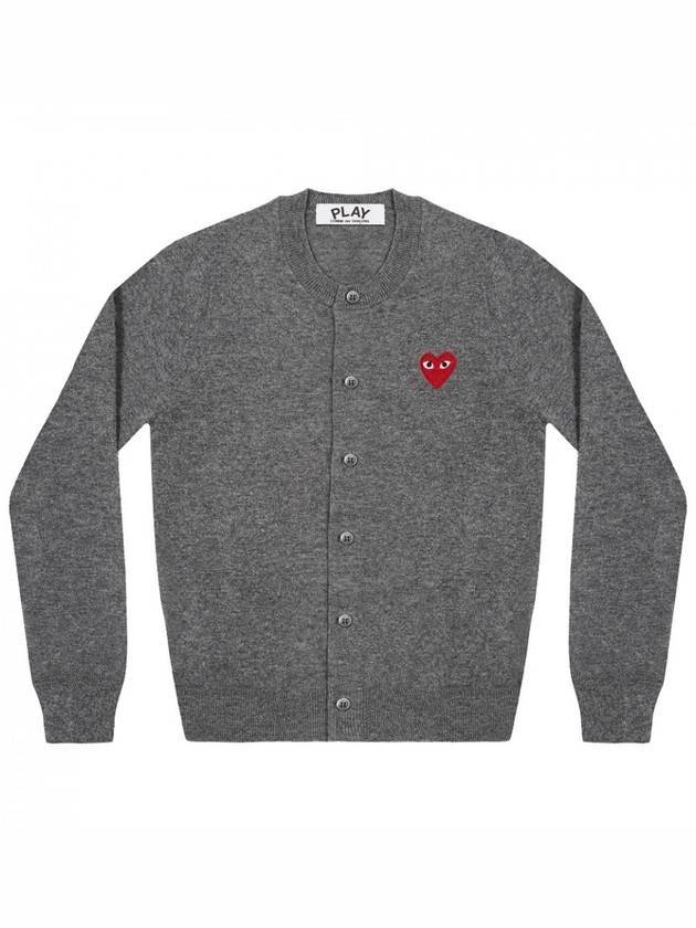 Red wappen wool round neck cardigan charcoal - COMME DES GARCONS PLAY - BALAAN 1